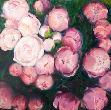 Painting titled "Peonies Pink peonie…" by Victo, Original Artwork, Oil Mounted on Wood Stretcher frame