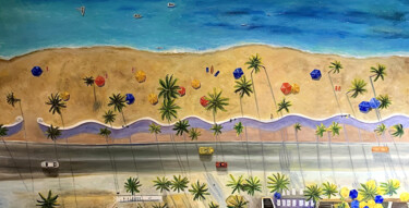 Painting titled "Miami beatch" by Victo, Original Artwork, Oil Mounted on Wood Stretcher frame