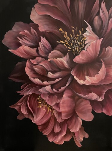 Painting titled "The aroma of peony" by Victo, Original Artwork, Oil Mounted on Wood Stretcher frame
