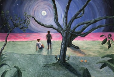 Painting titled "A canção da lua" by Victor G Ferrari, Original Artwork, Acrylic