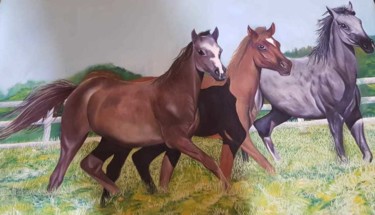 Painting titled "CAVALOS" by Victor Galdino, Original Artwork, Oil