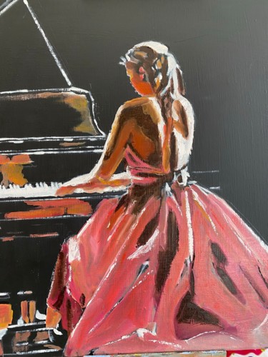 Painting titled "La pianiste" by Victor Lumbroso, Original Artwork, Oil Mounted on Wood Stretcher frame