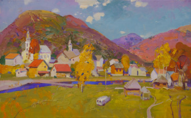 Pintura intitulada "Autumn in Kolochava" por Victor Onyshchenko, Obras de arte originais, Óleo