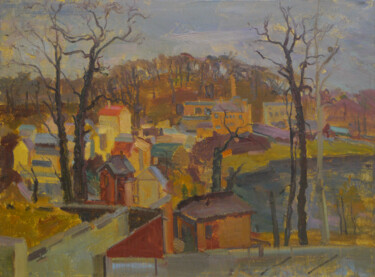 Malerei mit dem Titel "Kin Grust Park" von Victor Onyshchenko, Original-Kunstwerk, Öl