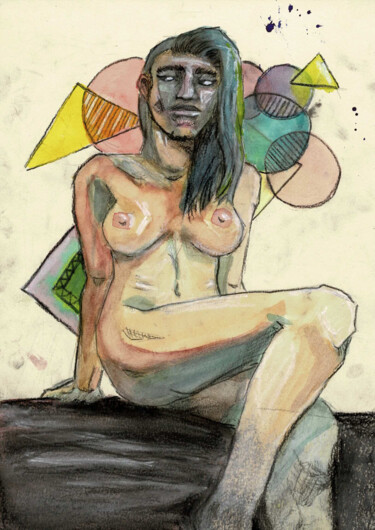 Schilderij getiteld "Expression : Désir…" door Victor Rosay, Origineel Kunstwerk, Houtskool