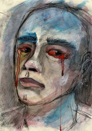 Painting titled "Sadness : Portrait…" by Victor Rosay, Original Artwork, Watercolor