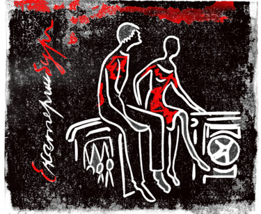 Incisioni, stampe intitolato "Влюблённые. Екатери…" da Victor Shefer, Opera d'arte originale, Incisioni su linoleum