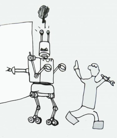 Drawing titled "Robot grognon" by Les Robots De Victor Antony-Thouret, Original Artwork