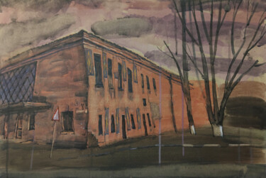 Painting titled "Old Cinema" by Victor Ciobanu, Original Artwork, Watercolor Mounted on Other rigid panel