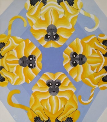 Painting titled "4 Micos" by Victor Cruz, Original Artwork, Acrylic