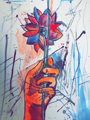 Картина под названием "Flores de John" - Víctor Diz, Подлинное произведение искусства, Акварель