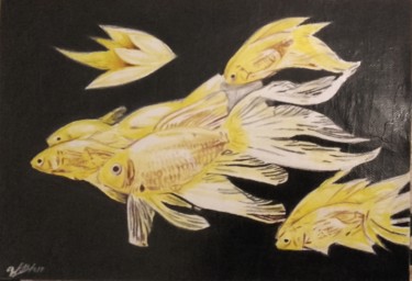 Pintura titulada "pezes amarillos" por Victor  Cabel, Obra de arte original, Otro