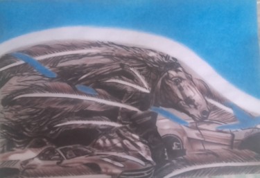 Dibujo titulada "Cavallo azul" por Victor  Cabel, Obra de arte original, Conté