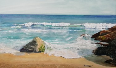 Painting titled "VENDIDO. Rocas y ag…" by Victoria Aranyo, Original Artwork, Oil Mounted on Wood Stretcher frame