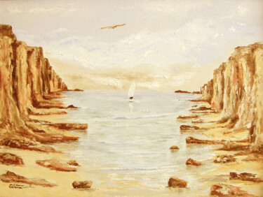 Peinture intitulée "Acantilado Costa Br…" par Victoria Aranyo, Œuvre d'art originale, Huile Monté sur Panneau de bois