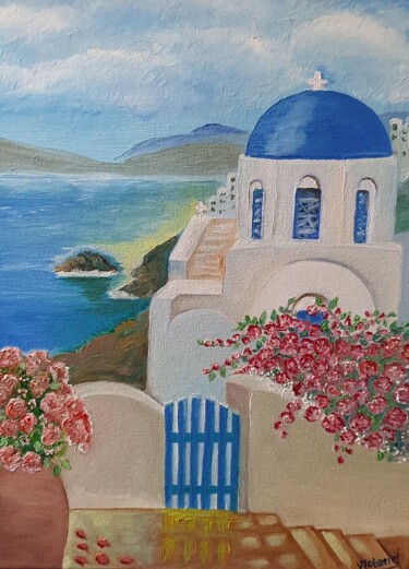 Painting titled "Santorini" by Victoria Art, Original Artwork, Oil