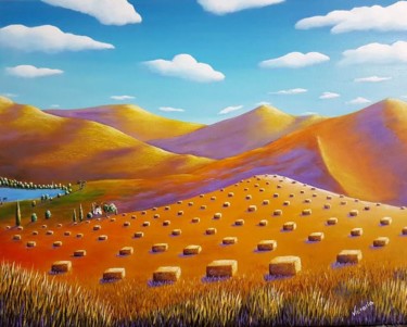 Painting titled "GOLDEN HILLS" by Victoria Milgalter, Original Artwork, Acrylic