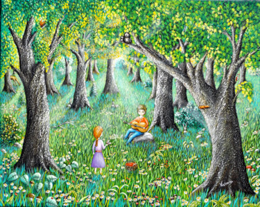 Painting titled "FOREST SERENADE" by Victoria Milgalter, Original Artwork, Acrylic