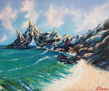 Painting titled "Sea and rocks." by Victoria Beko, Original Artwork, Oil