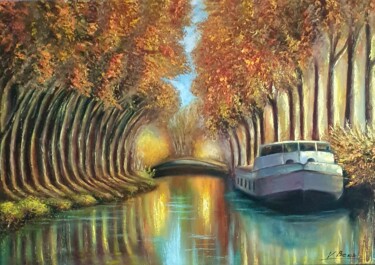 Painting titled "Canal du Midi en au…" by Victoria Beko, Original Artwork, Oil