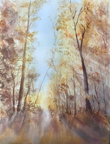 Painting titled "Herbst im Wald" by Victoria Boyko, Original Artwork, Watercolor