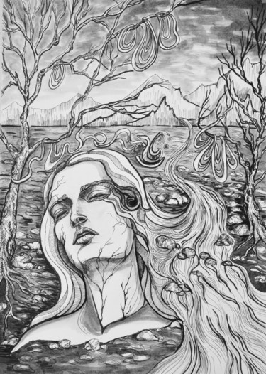 Drawing titled "Forgotten Splendor" by Victoria Sien, Original Artwork, Ink