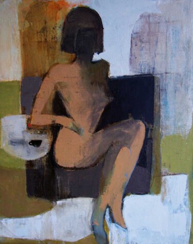 Painting titled "coffee2" by Victoria Cozmolici, Original Artwork, Oil