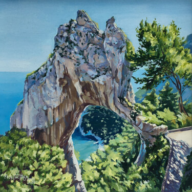 Painting titled "Île de Capri" by Victoria Feoktistova, Original Artwork, Oil Mounted on Wood Stretcher frame
