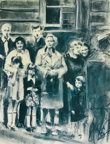 Drawing titled "Waiting for the Que…" by Victoria General, Original Artwork, Pastel