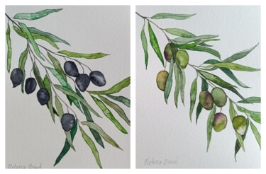 Картина под названием "Les Olives, Set de…" - Victoria Girerd, Подлинное произведение искусства, Акварель