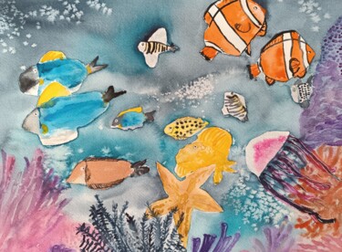 Pintura intitulada "L'espèce sous-marin" por Victoria Girerd, Obras de arte originais, Aquarela