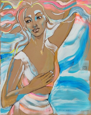 Painting titled "Aqua Flame." by Victoria Golovina, Original Artwork, Acrylic