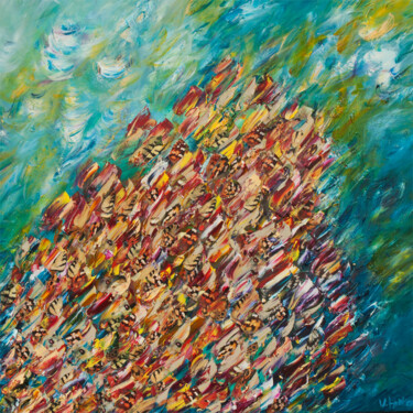 Painting titled "Fish Baby Fish" by Victoria Horkan, Original Artwork, Oil Mounted on Wood Stretcher frame