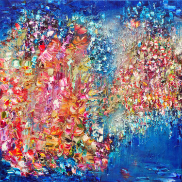 Painting titled "Coral’s Composition" by Victoria Horkan, Original Artwork, Oil Mounted on Wood Stretcher frame