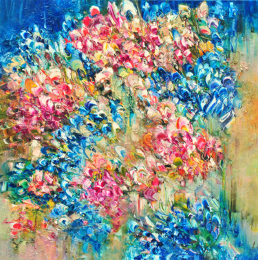 Schilderij getiteld "Iris’s Garden" door Victoria Horkan, Origineel Kunstwerk, Olie