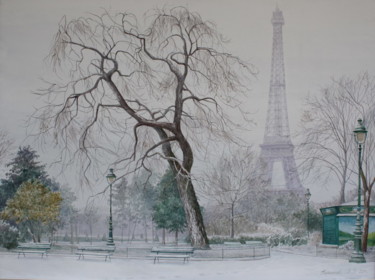 Painting titled "Париж. Первый снег" by Victoria Kiryanova, Original Artwork, Watercolor