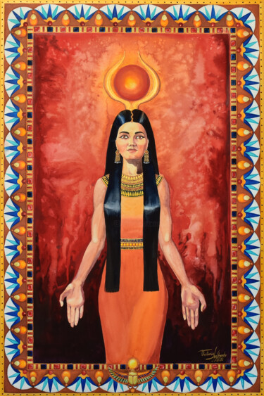 Painting titled "Hathor The Golden O…" by Victoria Lyashenko, Original Artwork, Watercolor