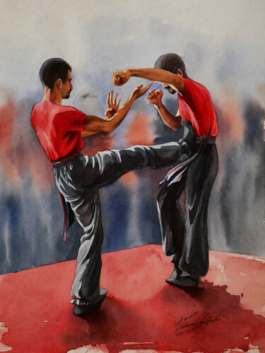 Malerei mit dem Titel "Shadowboxing" von Victoria Lyashenko, Original-Kunstwerk, Aquarell