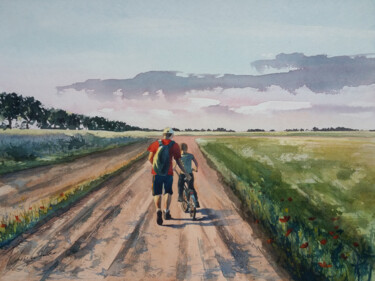 Painting titled "Father and Son" by Victoria Lyashenko, Original Artwork, Watercolor