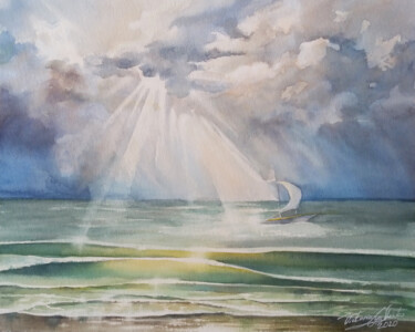 Painting titled "The white sail" by Victoria Lyashenko, Original Artwork, Watercolor