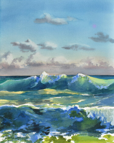 Painting titled "Waves" by Victoria Lyashenko, Original Artwork, Watercolor