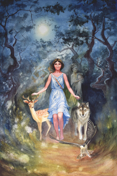 Painting titled "Artemis" by Victoria Lyashenko, Original Artwork, Watercolor