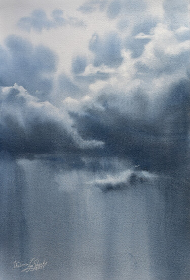 Ζωγραφική με τίτλο "Rainy clouds" από Victoria Lyashenko, Αυθεντικά έργα τέχνης, Ακουαρέλα