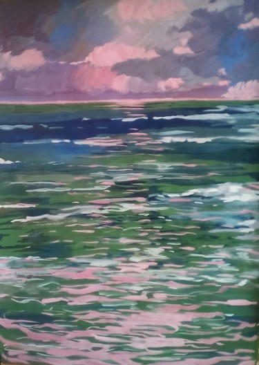 Painting titled "ocean storm" by Victoria, Original Artwork, Gouache