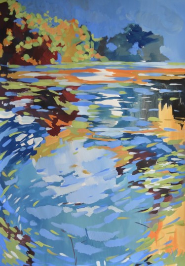 Painting titled "reflection of autumn" by Victoria, Original Artwork, Gouache