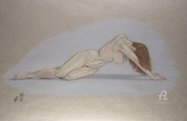 Zeichnungen mit dem Titel "Nackt 1" von Victoria Richters, Original-Kunstwerk, Bleistift