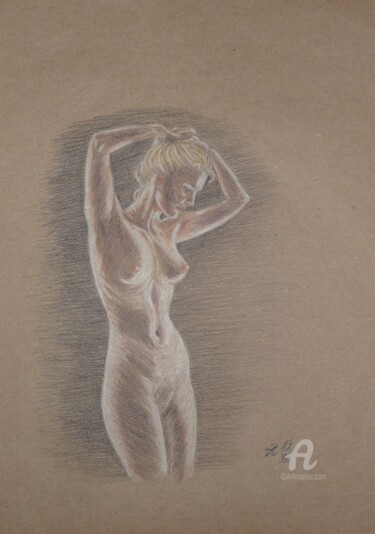 Zeichnungen mit dem Titel "Nackt 2" von Victoria Richters, Original-Kunstwerk, Conté-Buntstifte