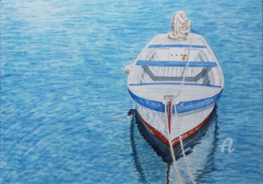 Malerei mit dem Titel "Boot" von Victoria Richters, Original-Kunstwerk, Aquarell