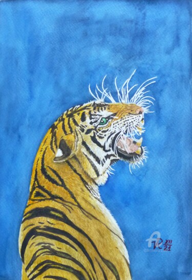 Картина под названием "Tiger" - Victoria Richters, Подлинное произведение искусства, Акварель