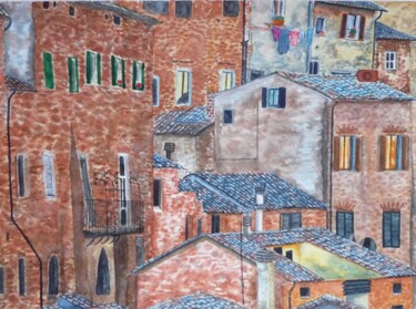 Painting titled "Italienisches Städt…" by Victoria Richters, Original Artwork, Watercolor